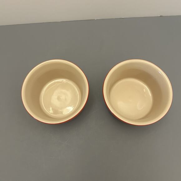 2 LE CREUSET Stoneware Ramekin Custard Condiment Cups Red Ombré Ribbed - Picture 2 of 6